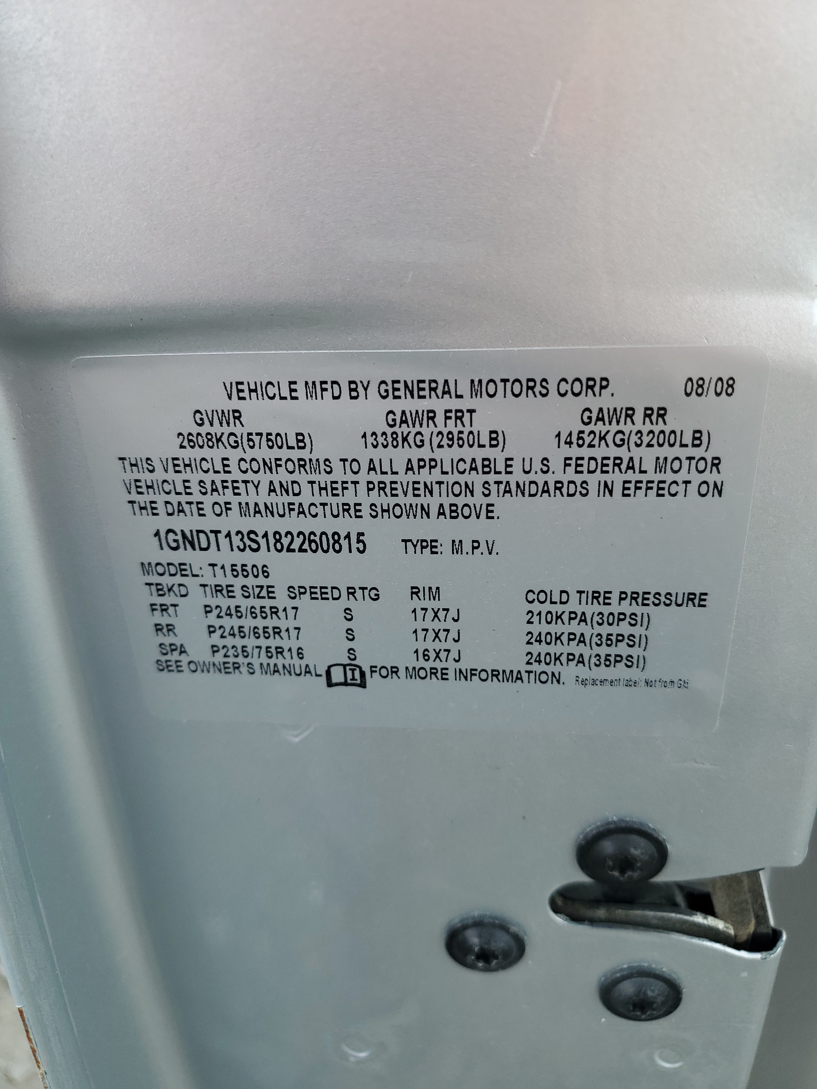 1GNDT13S182260815 2008 Chevrolet Trailblazer Ls