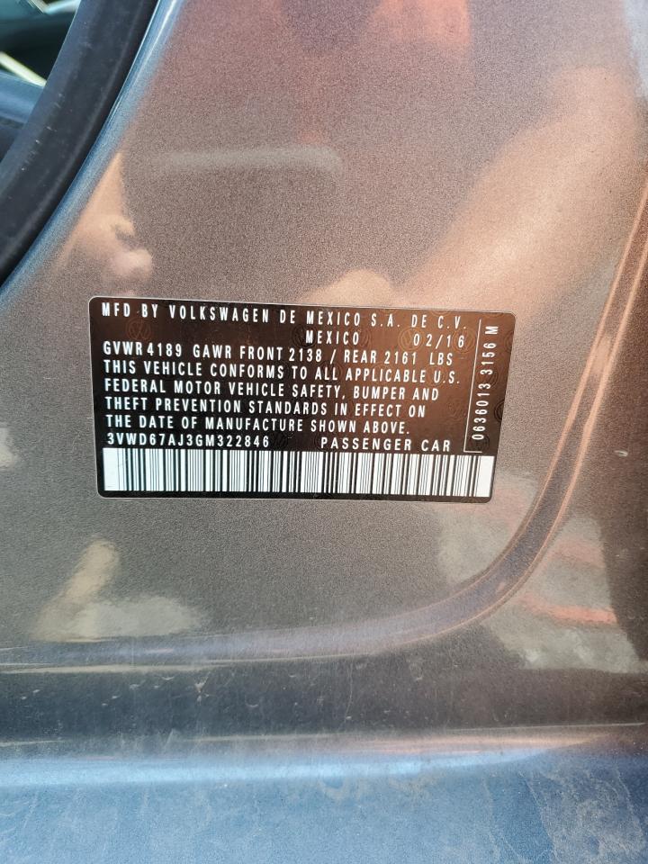2016 Volkswagen Jetta Se VIN: 3VWD67AJ3GM322846 Lot: 61564424