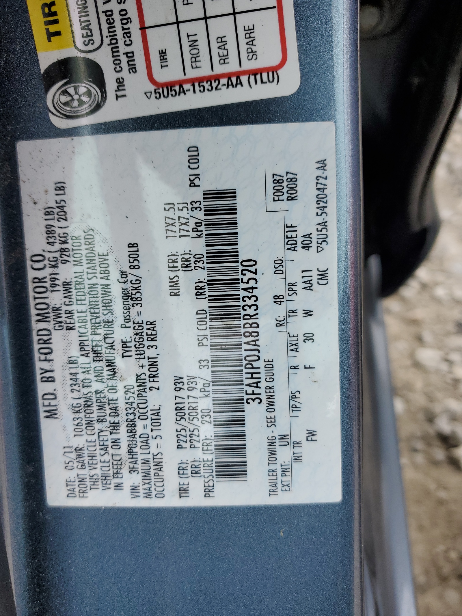 3FAHP0JA8BR334520 2011 Ford Fusion Sel