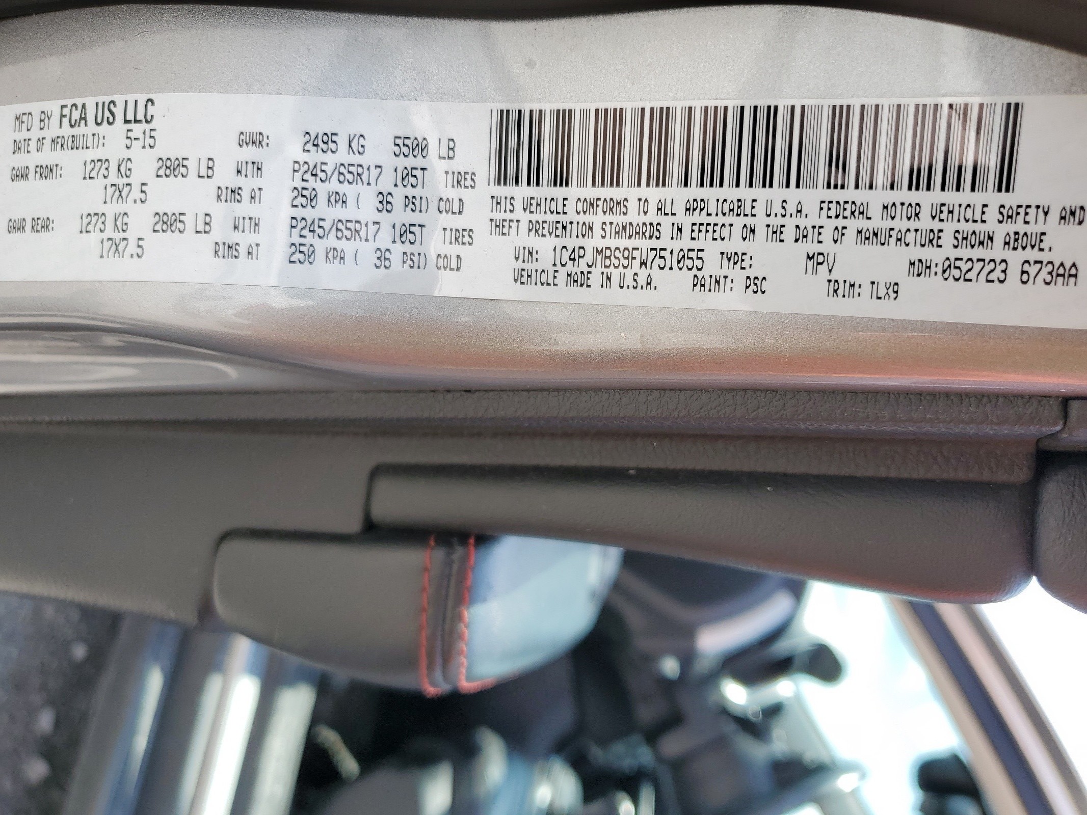 1C4PJMBS9FW751055 2015 Jeep Cherokee Trailhawk