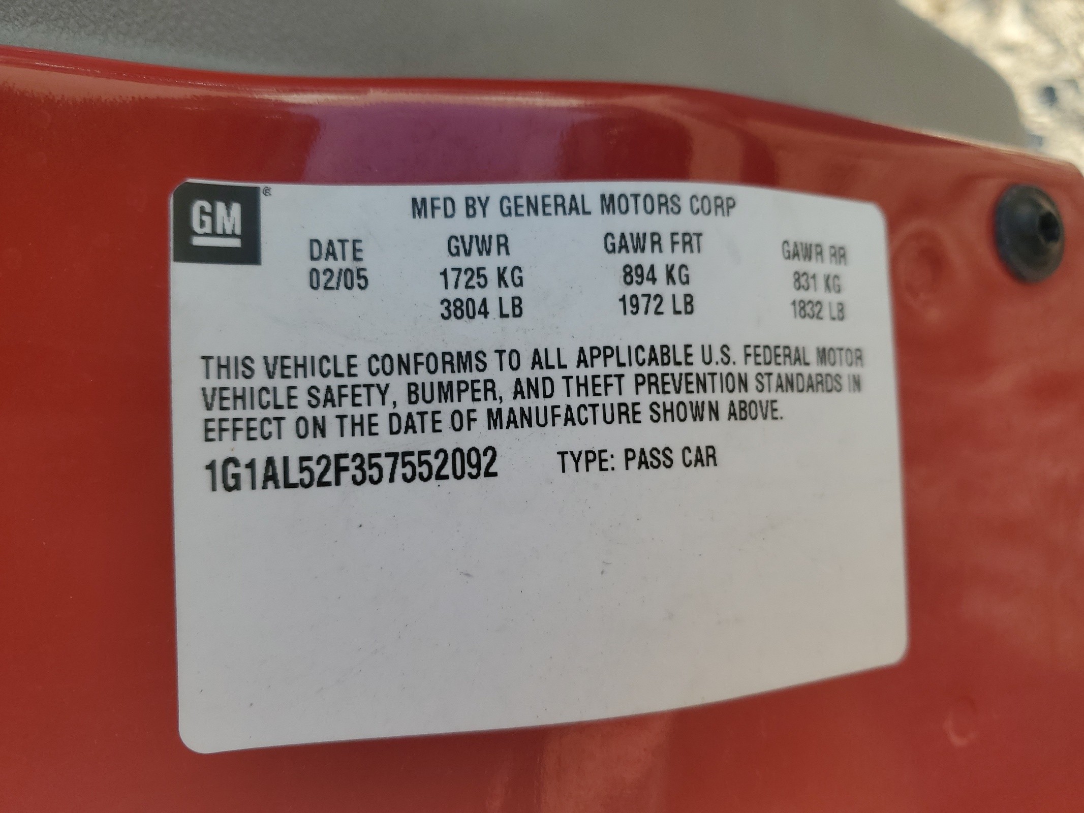 1G1AL52F357552092 2005 Chevrolet Cobalt Ls