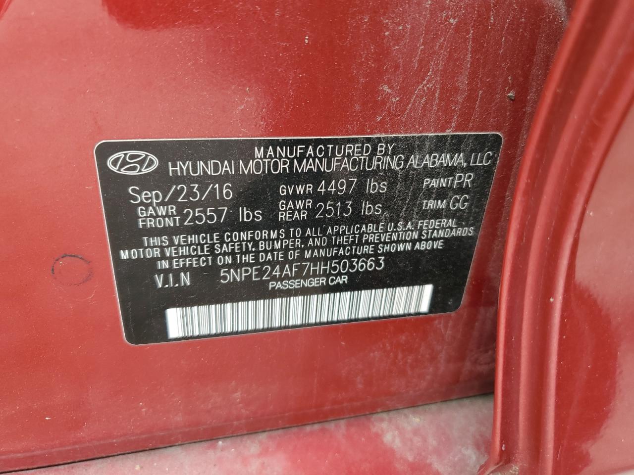 5NPE24AF7HH503663 2017 Hyundai Sonata Se