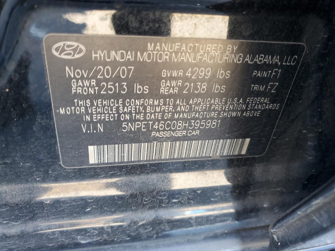 5NPET46C08H395981 2008 Hyundai Sonata Gls