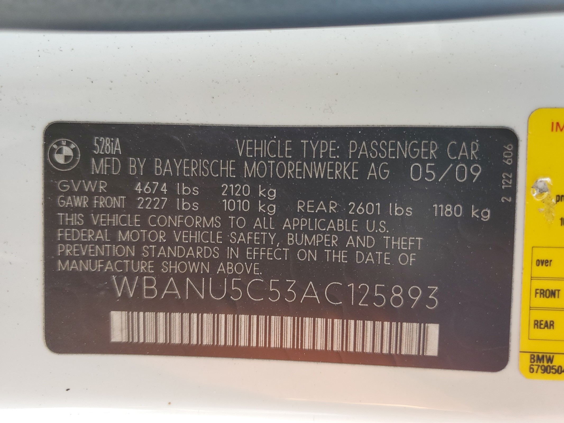 WBANU5C53AC125893 2010 BMW 528 I