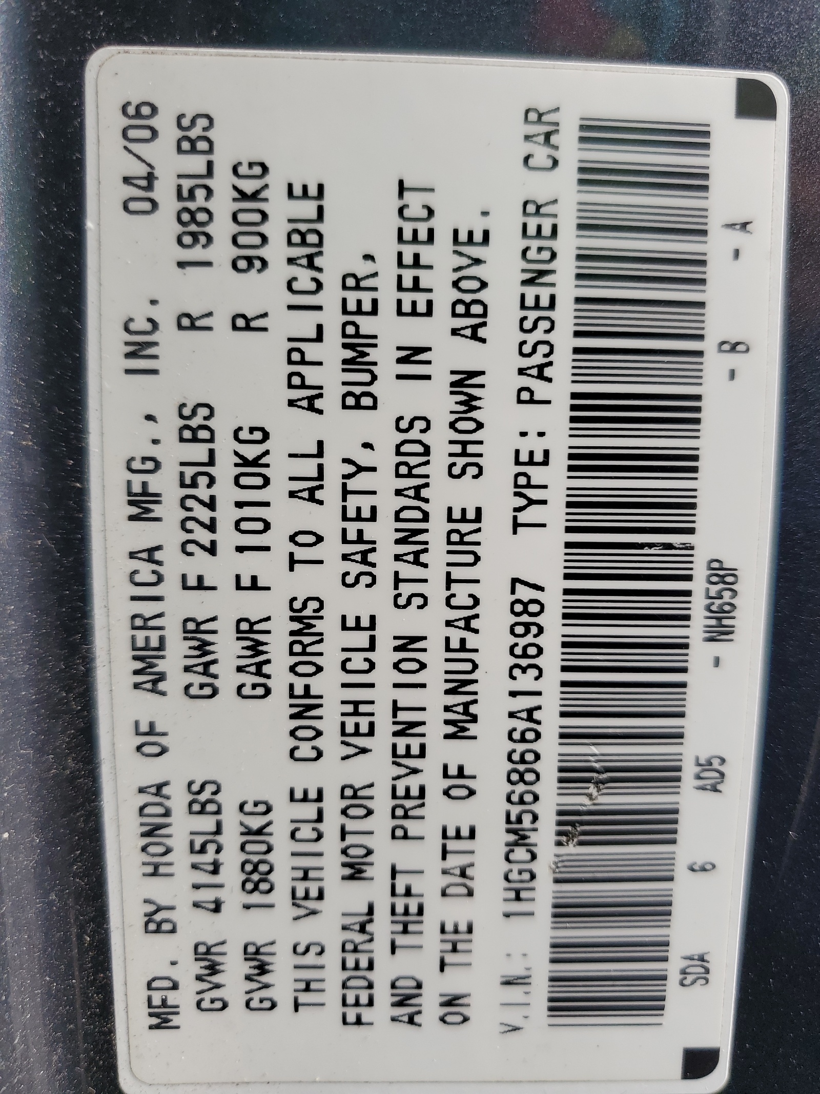 1HGCM56866A136987 2006 Honda Accord Ex