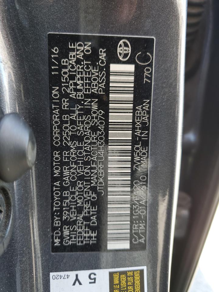 2017 Toyota Prius VIN: JTDKBRFU4H3034079 Lot: 63912194