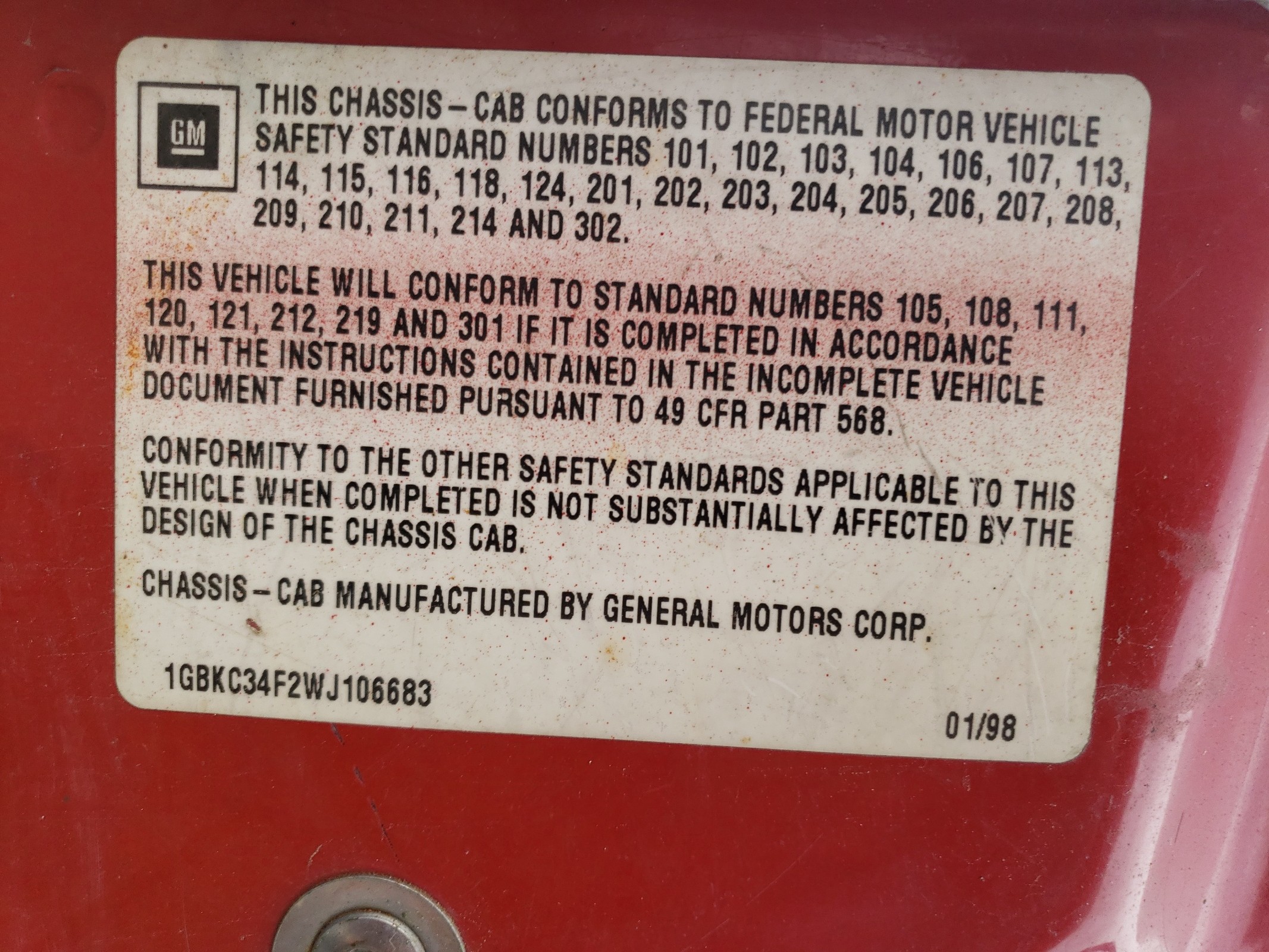 1GBKC34F2WJ106683 1998 Chevrolet Gmt-400 C3500-Hd