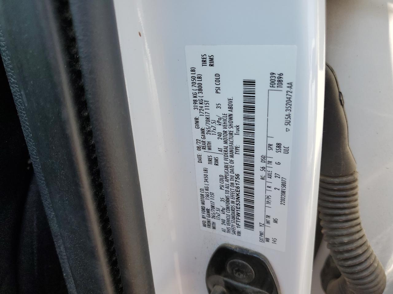 2022 Ford F150 Supercrew VIN: 1FTFW1E53NKE61756 Lot: 65582554