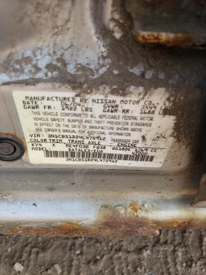 2004 Nissan Sentra 1.8 VIN: 3N1CB51D24L475912 Lot: 64674184