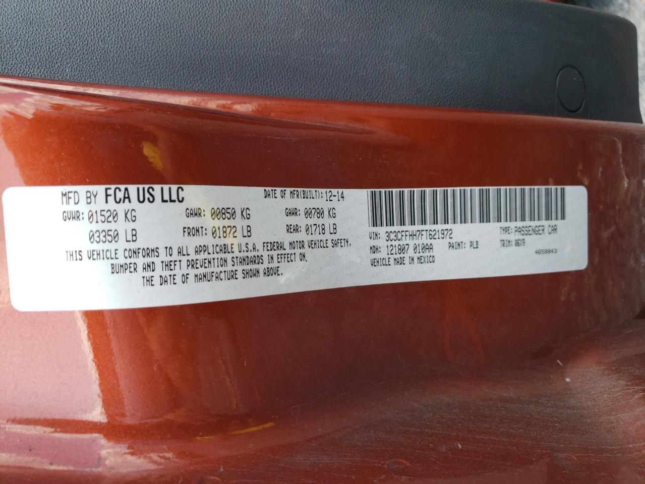 2015 Fiat 500 Sport VIN: 3C3CFFHH7FT621972 Lot: 63521884