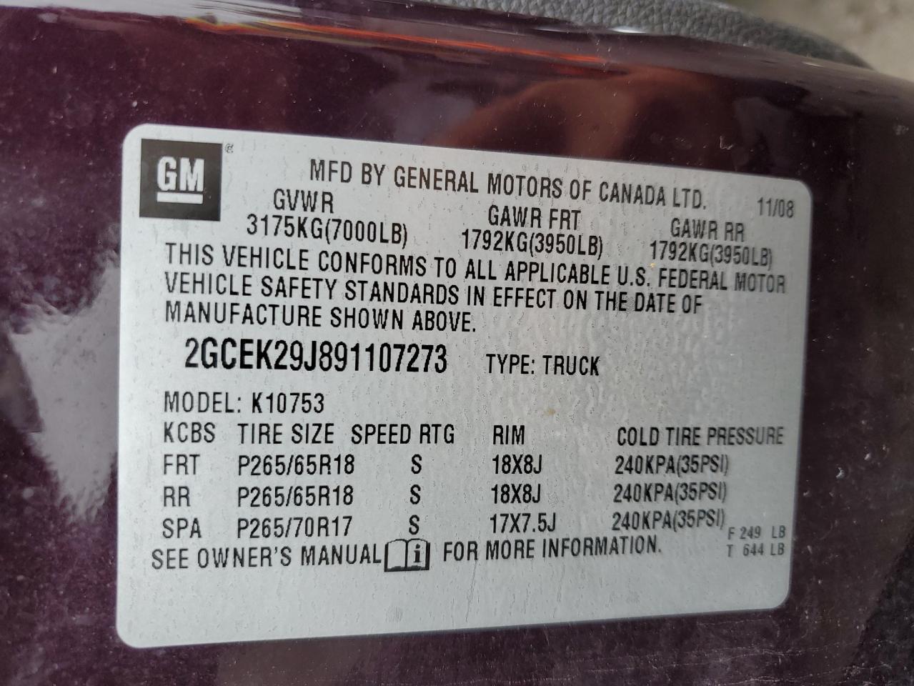 2009 Chevrolet Silverado K1500 Lt VIN: 2GCEK29J891107273 Lot: 62599274