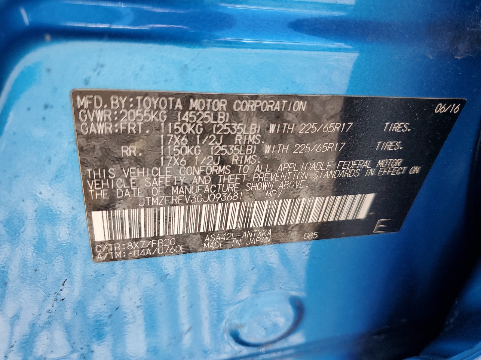 JTMZFREV3GJ093681 2016 Toyota Rav4 Le