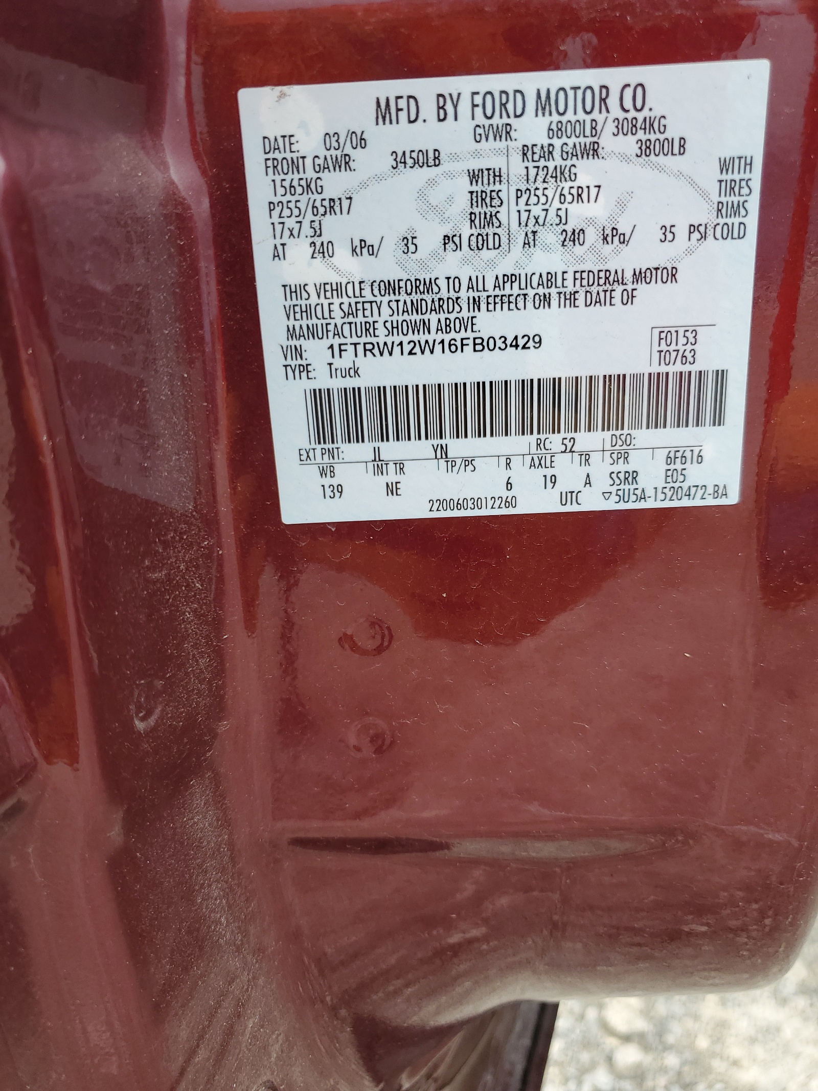 1FTRW12W16FB03429 2006 Ford F150 Supercrew