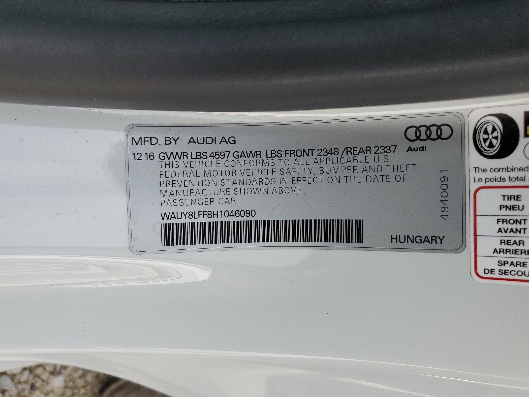 WAUY8LFF8H1046090 2017 Audi A3 Premium Plus