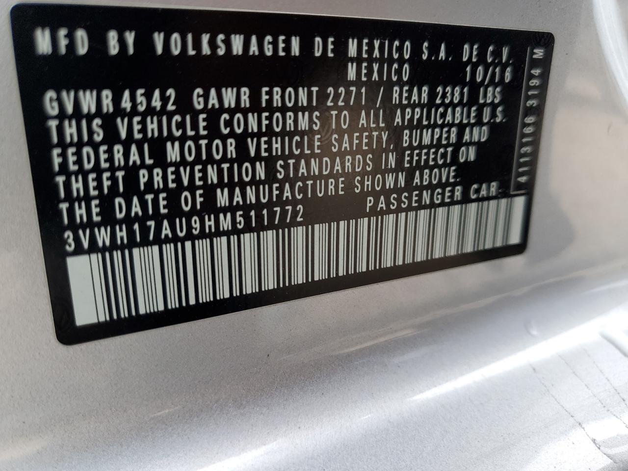 2017 Volkswagen Golf Alltrack S VIN: 3VWH17AU9HM511772 Lot: 63783064