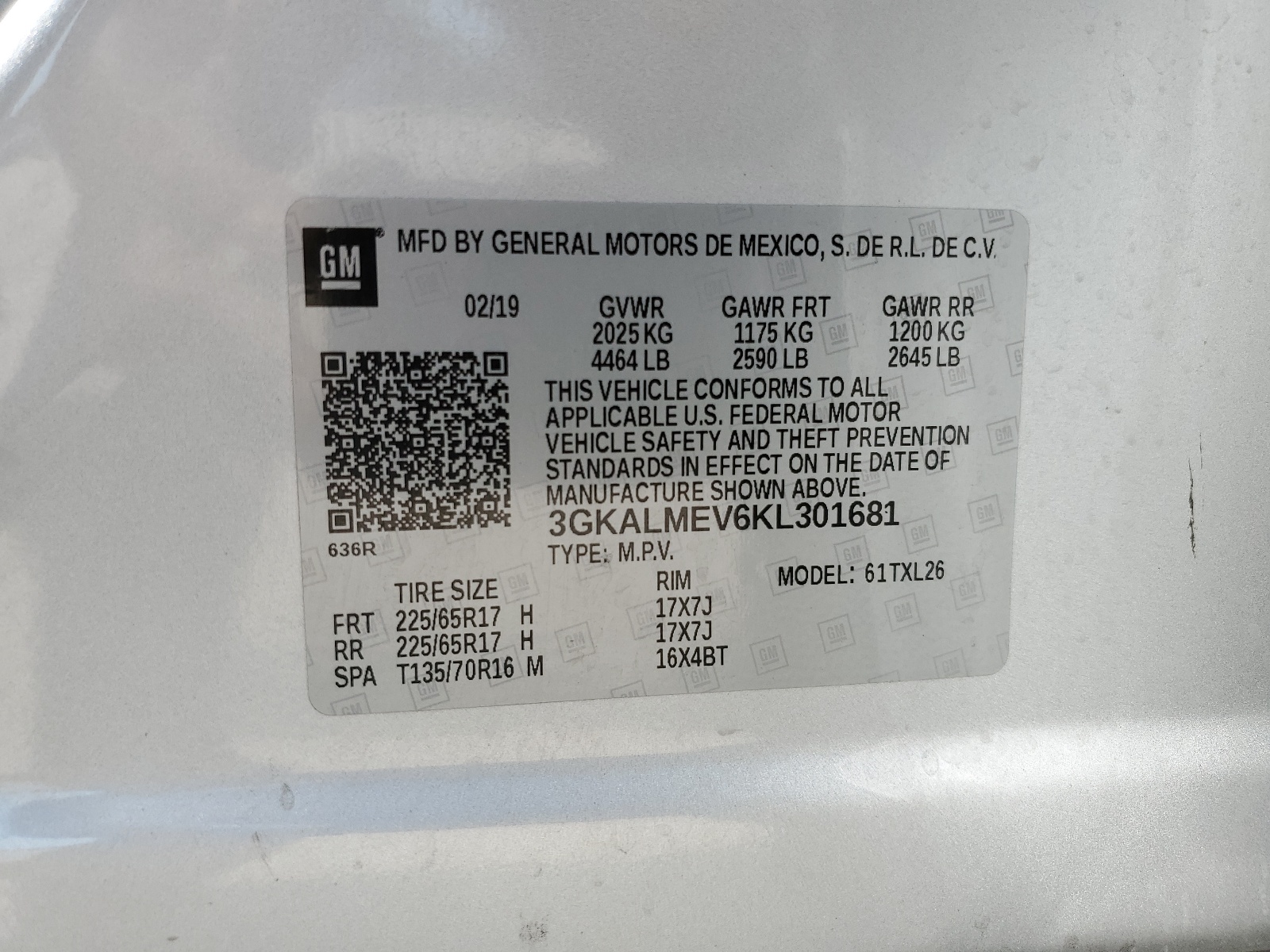 3GKALMEV6KL301681 2019 GMC Terrain Sle