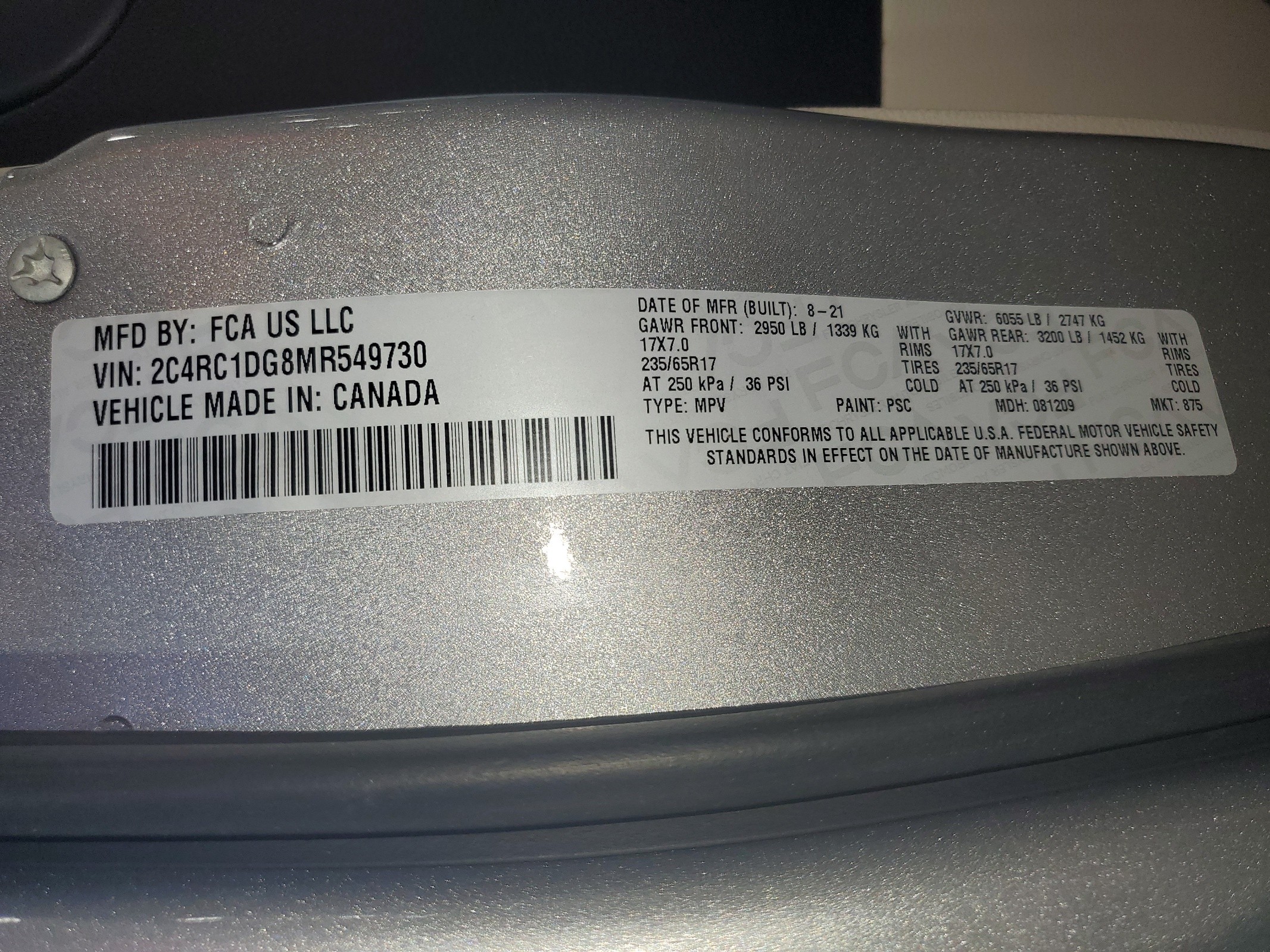 2C4RC1DG8MR549730 2021 Chrysler Voyager Lxi