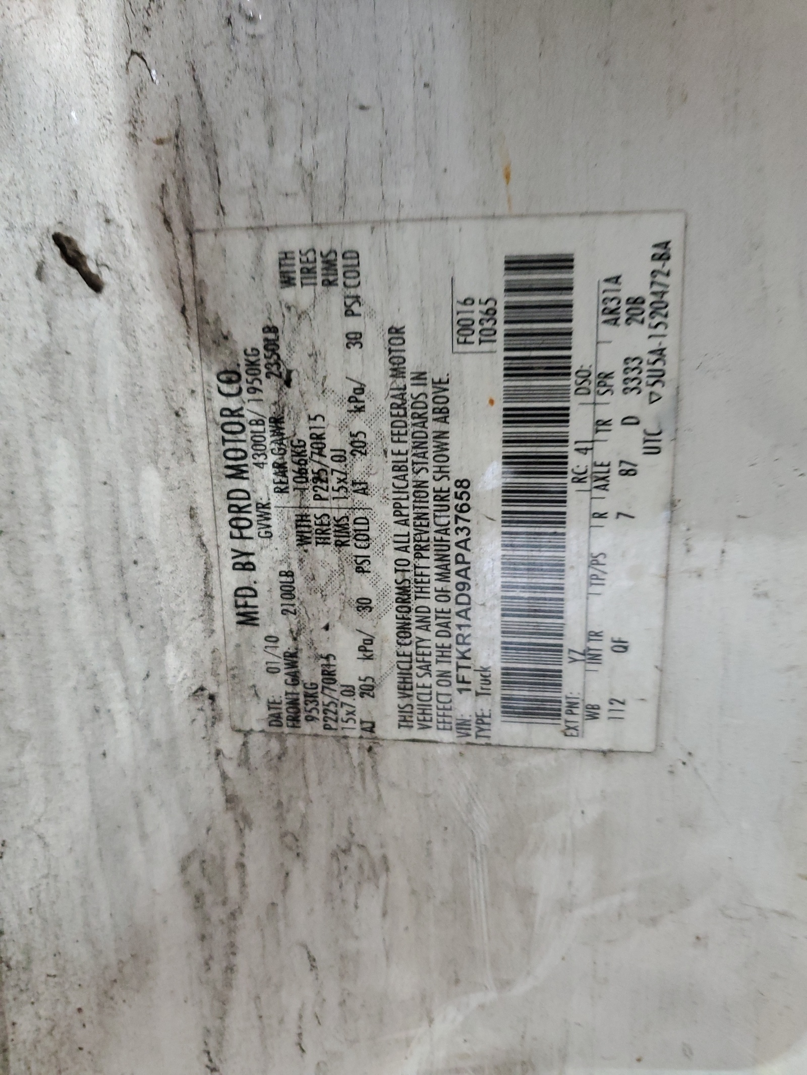 1FTKR1AD9APA37658 2010 Ford Ranger