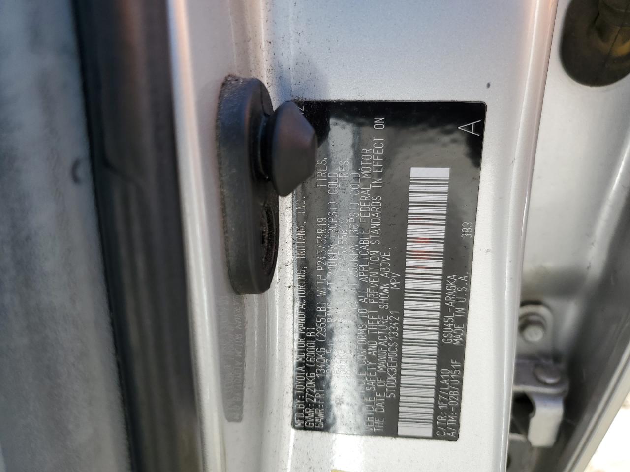 2012 Toyota Highlander Limited VIN: 5TDDK3EH0CS133421 Lot: 62272764