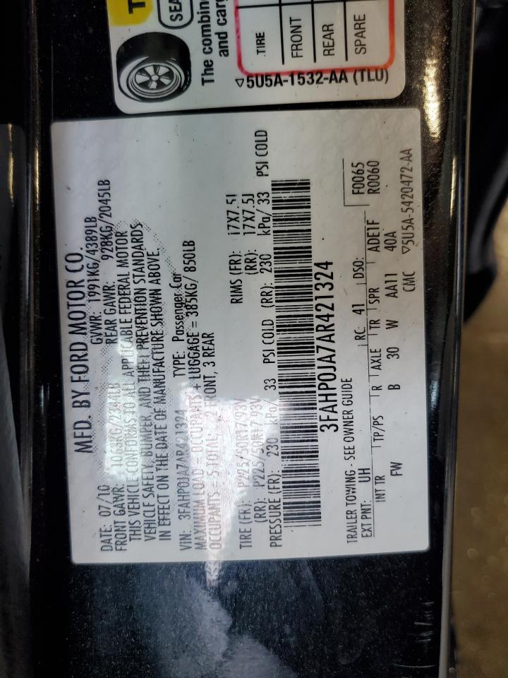 2010 Ford Fusion Sel VIN: 3FAHP0JA7AR421324 Lot: 65081524