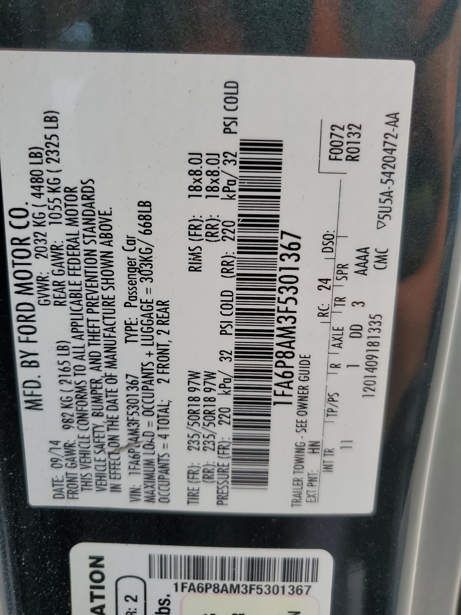 1FA6P8AM3F5301367 2015 Ford Mustang