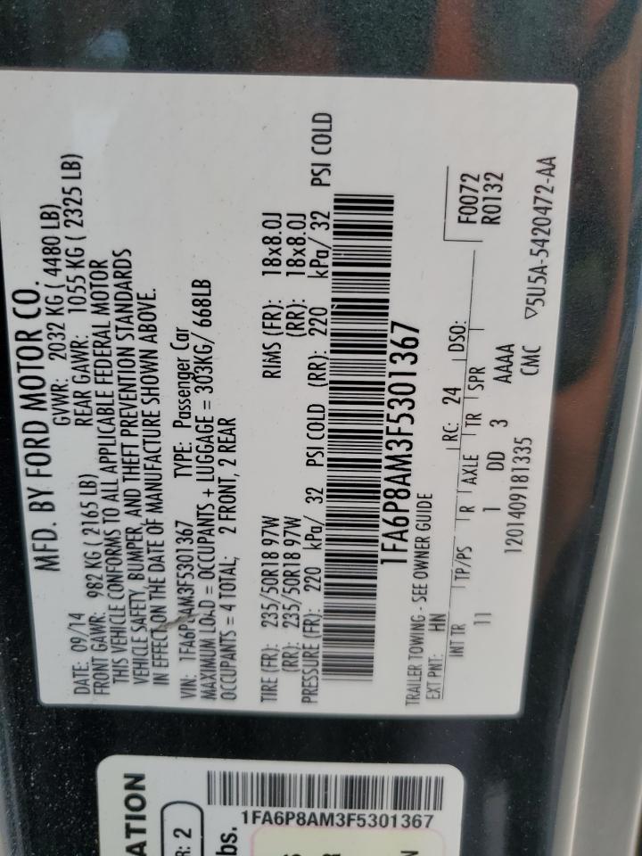 2015 Ford Mustang VIN: 1FA6P8AM3F5301367 Lot: 65047764
