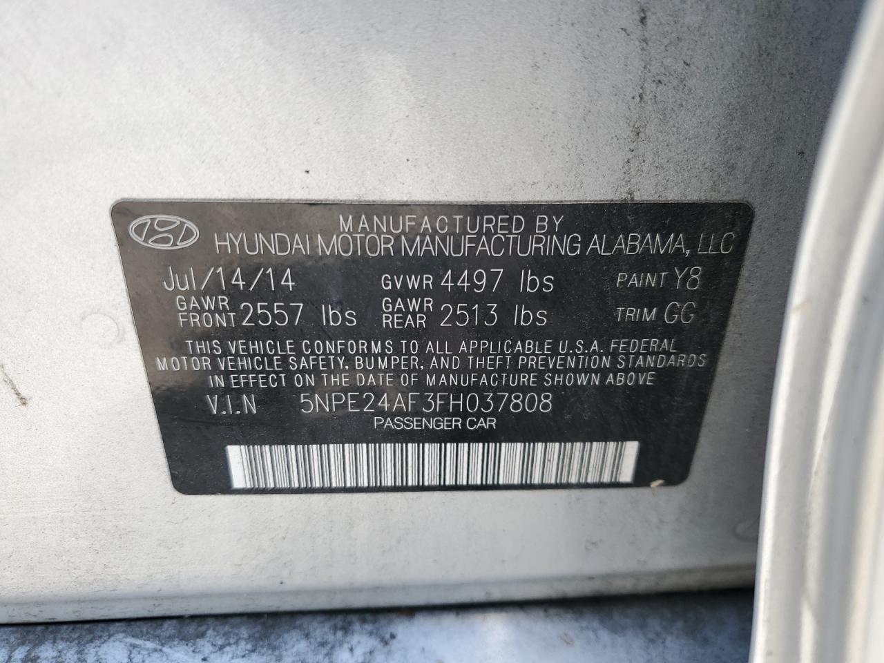 5NPE24AF3FH037808 2015 Hyundai Sonata Se