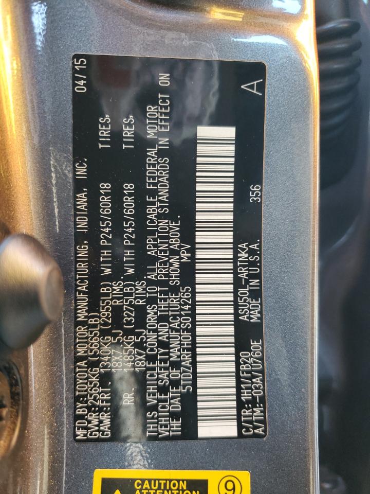 2015 Toyota Highlander Le VIN: 5TDZARFH0FS014265 Lot: 62587304