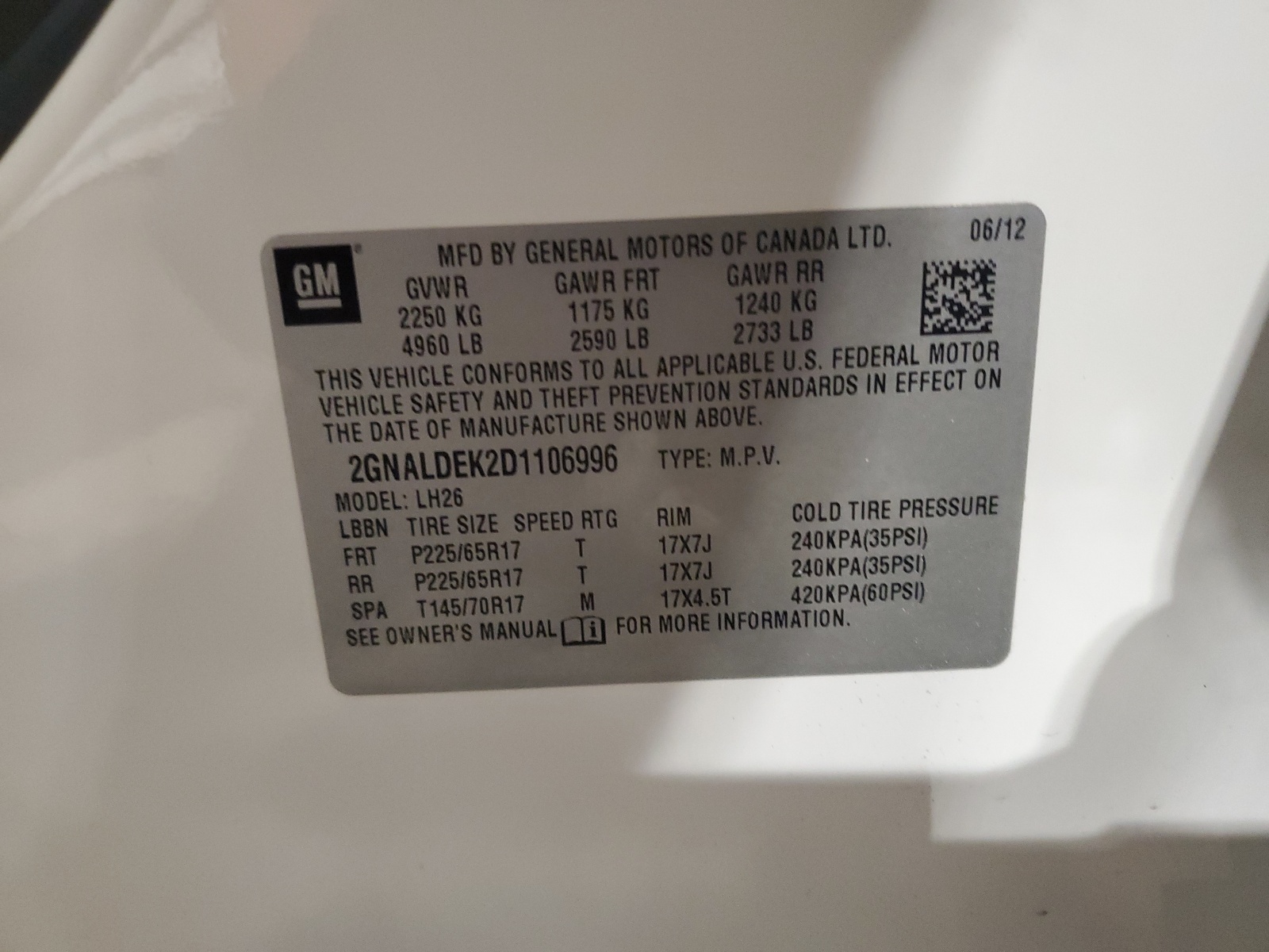 2GNALDEK2D1106996 2013 Chevrolet Equinox Lt