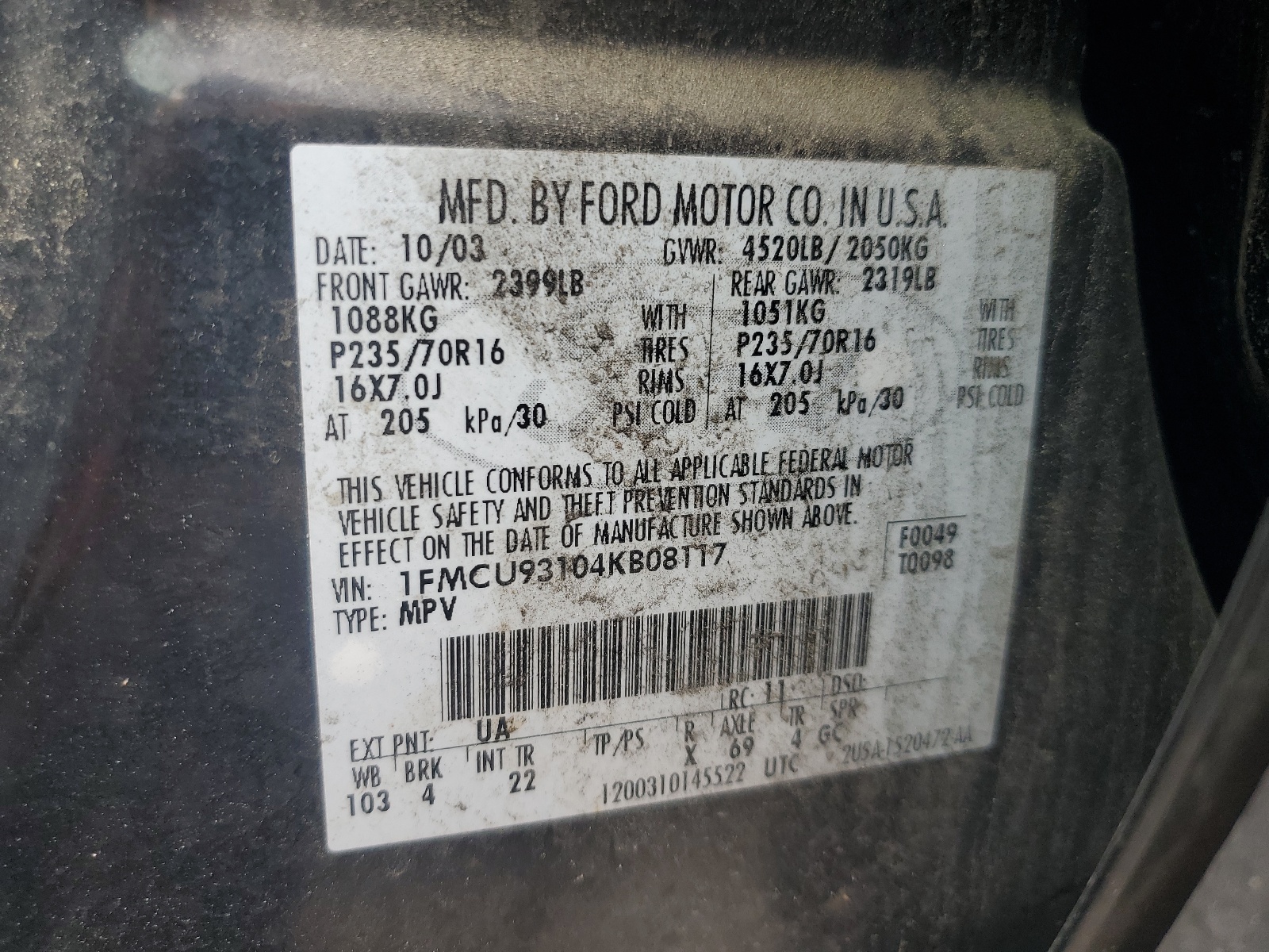 1FMCU93104KB08117 2004 Ford Escape Xlt