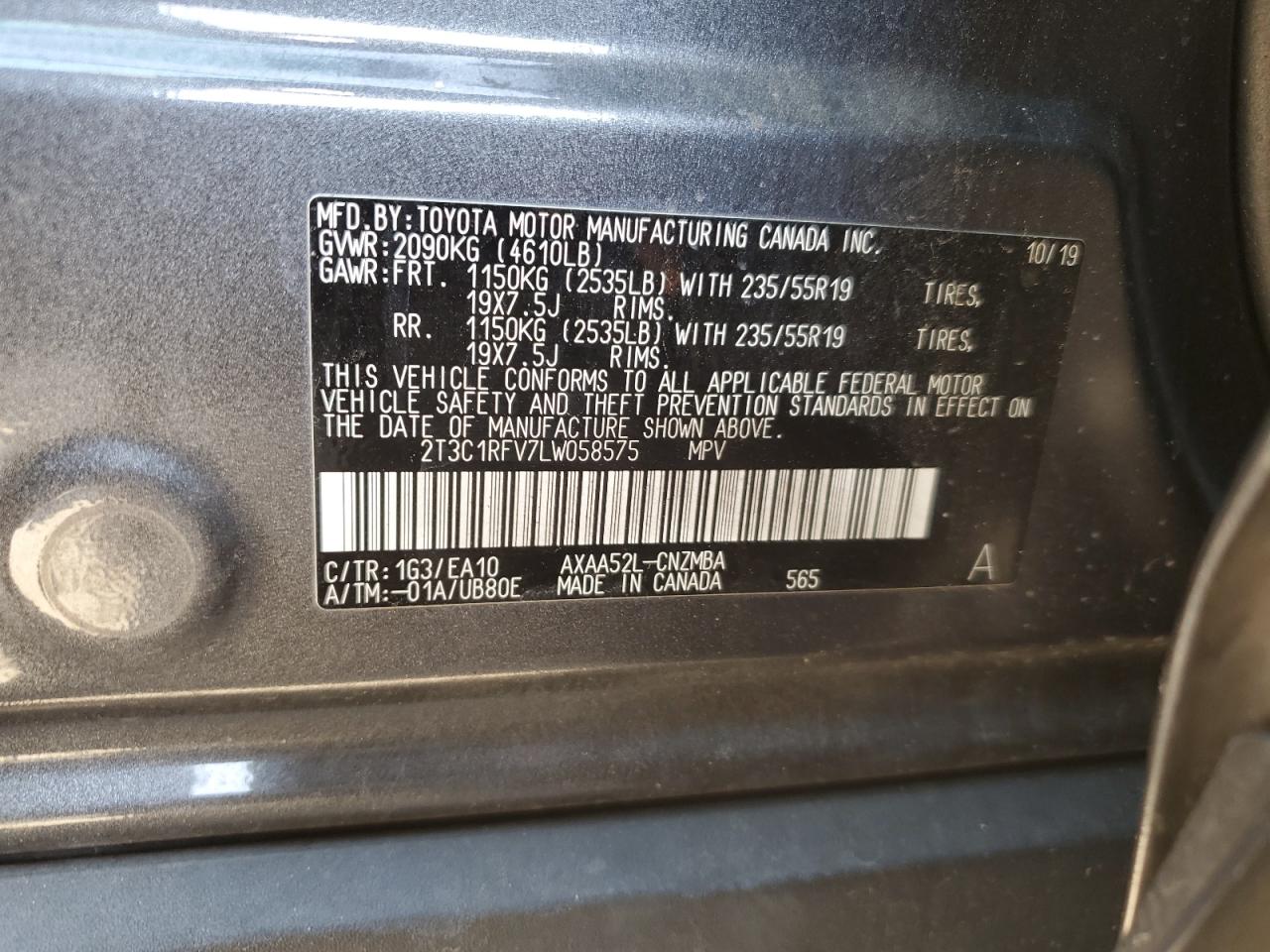 2020 Toyota Rav4 Xle Premium VIN: 2T3C1RFV7LW058575 Lot: 63860884