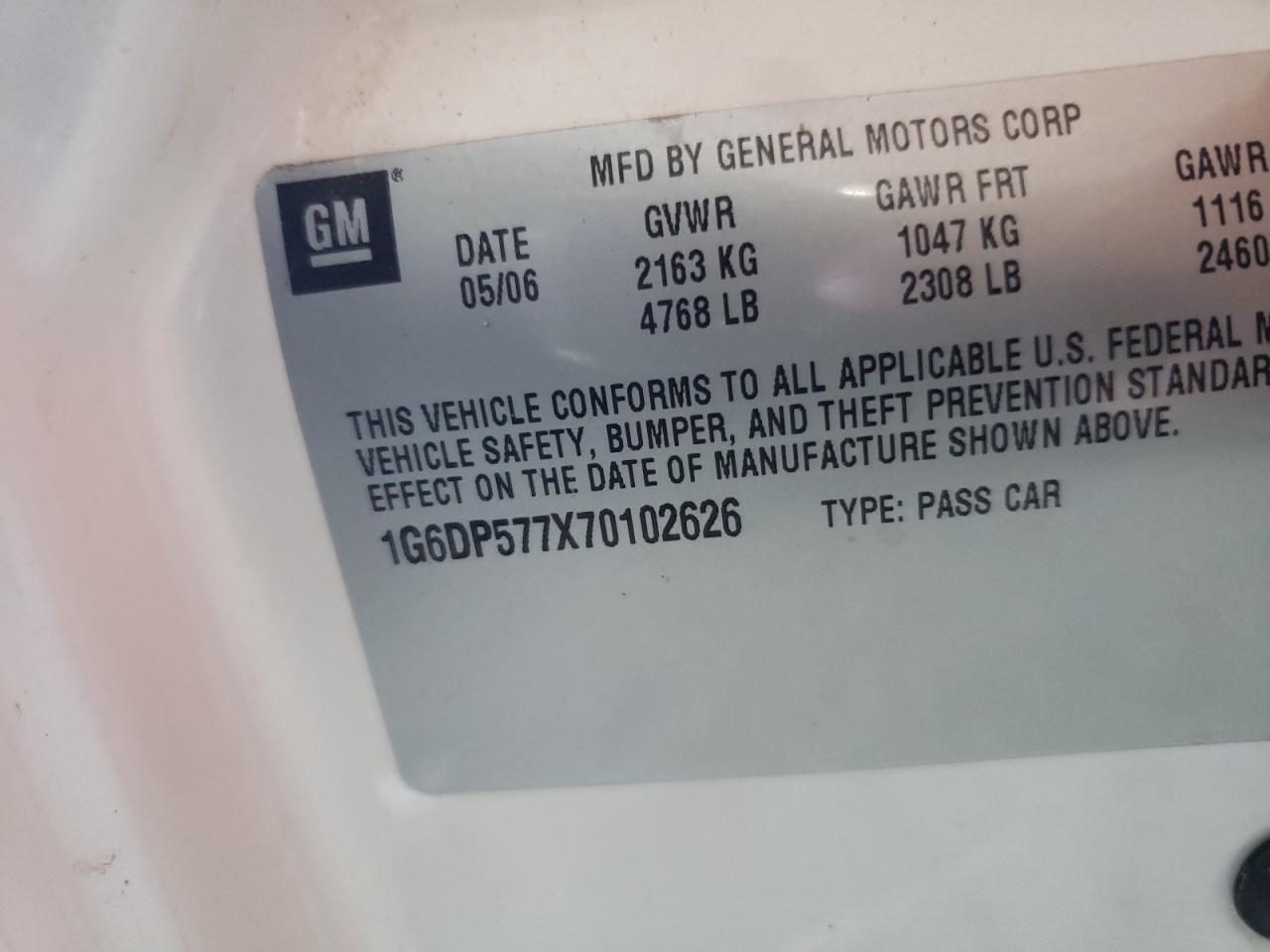 2007 Cadillac Cts Hi Feature V6 VIN: 1G6DP577X70102626 Lot: 63172364