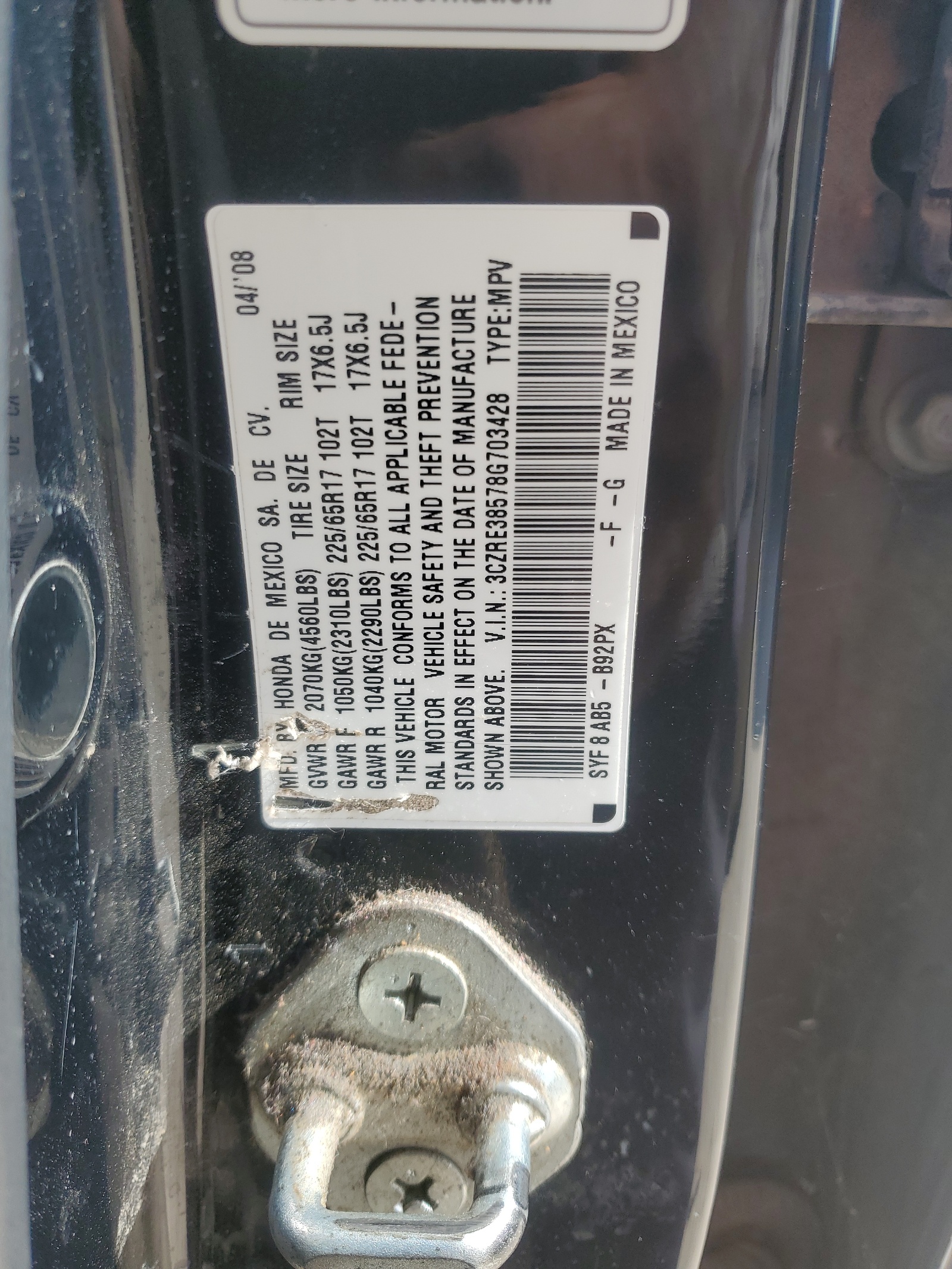 3CZRE38578G703428 2008 Honda Cr-V Ex