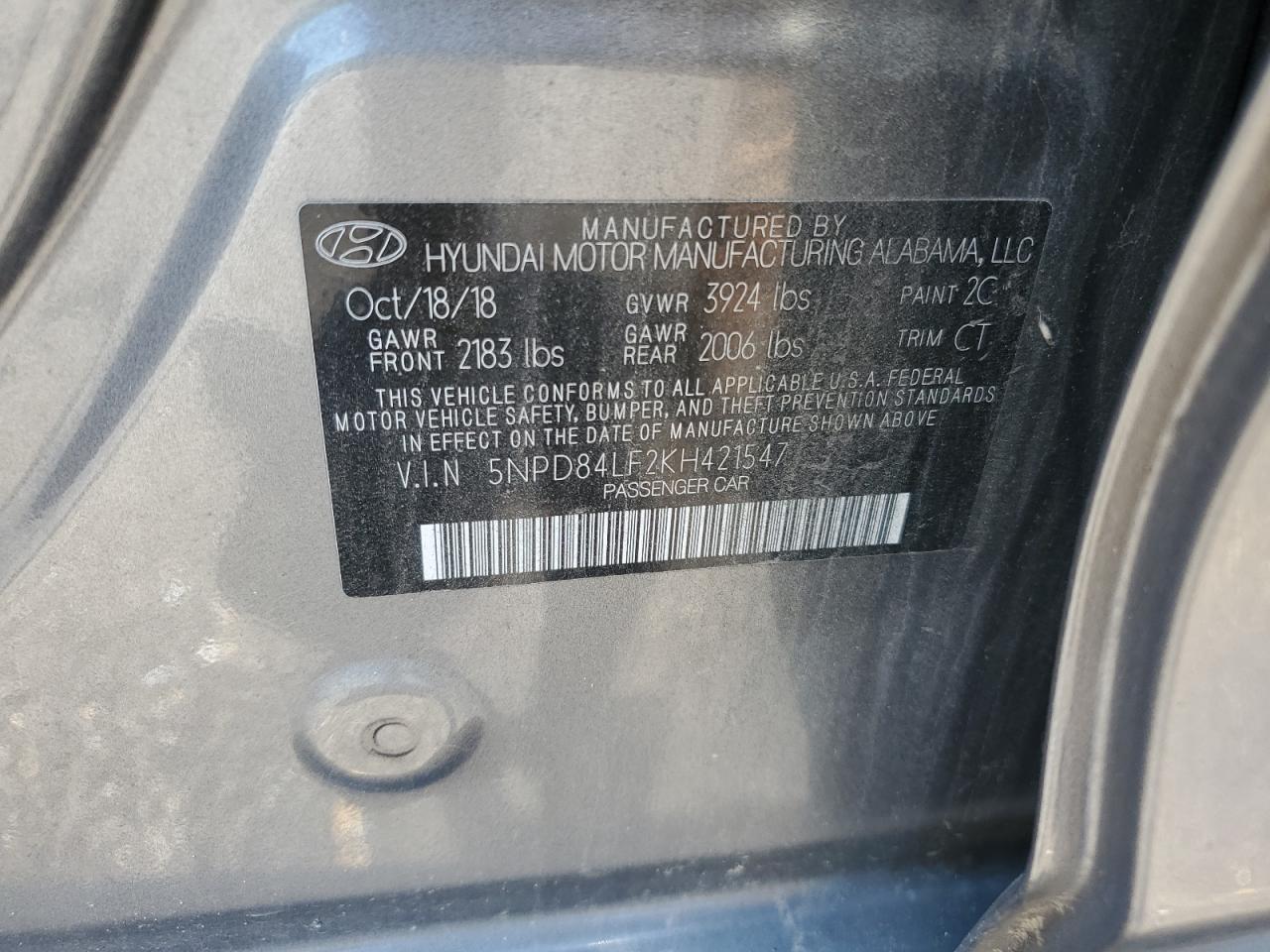 2019 Hyundai Elantra Sel VIN: 5NPD84LF2KH421547 Lot: 61196534