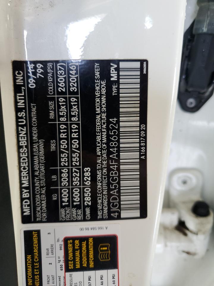 2015 Mercedes-Benz Ml 400 4Matic VIN: 4JGDA5GB4FA486524 Lot: 62301034