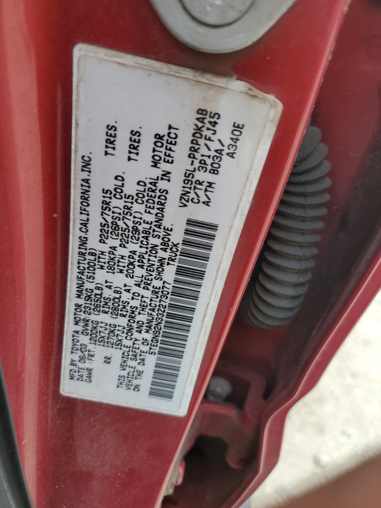 5TEGN92N33Z273077 2003 Toyota Tacoma Double Cab Prerunner