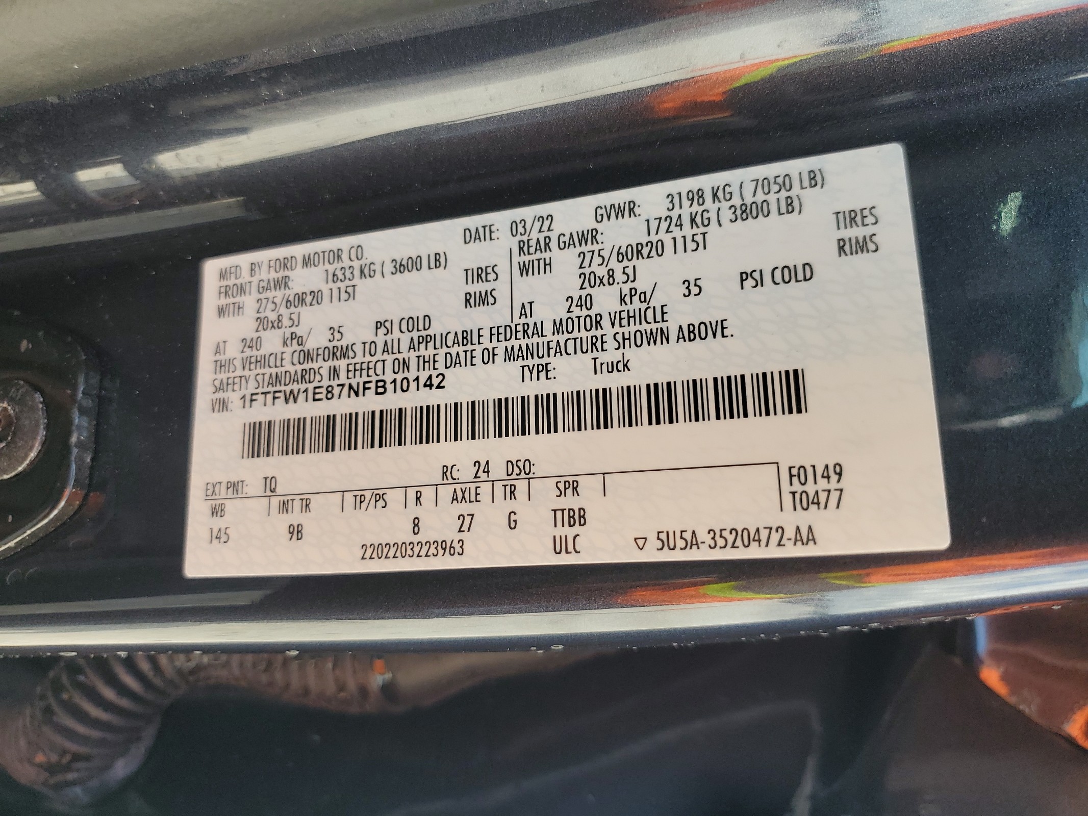 1FTFW1E87NFB10142 2022 Ford F150 Supercrew