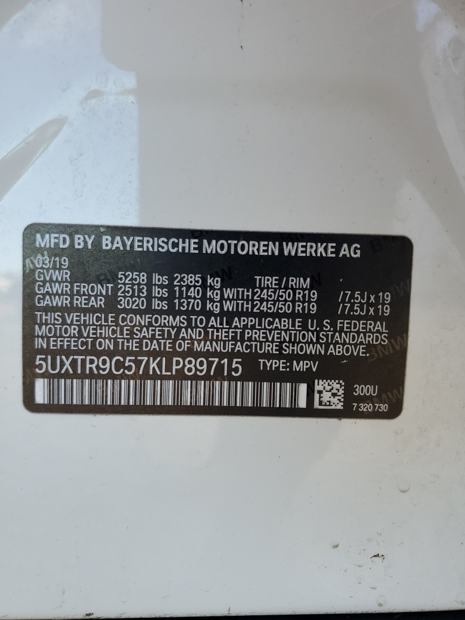 5UXTR9C57KLP89715 2019 BMW X3 xDrive30I