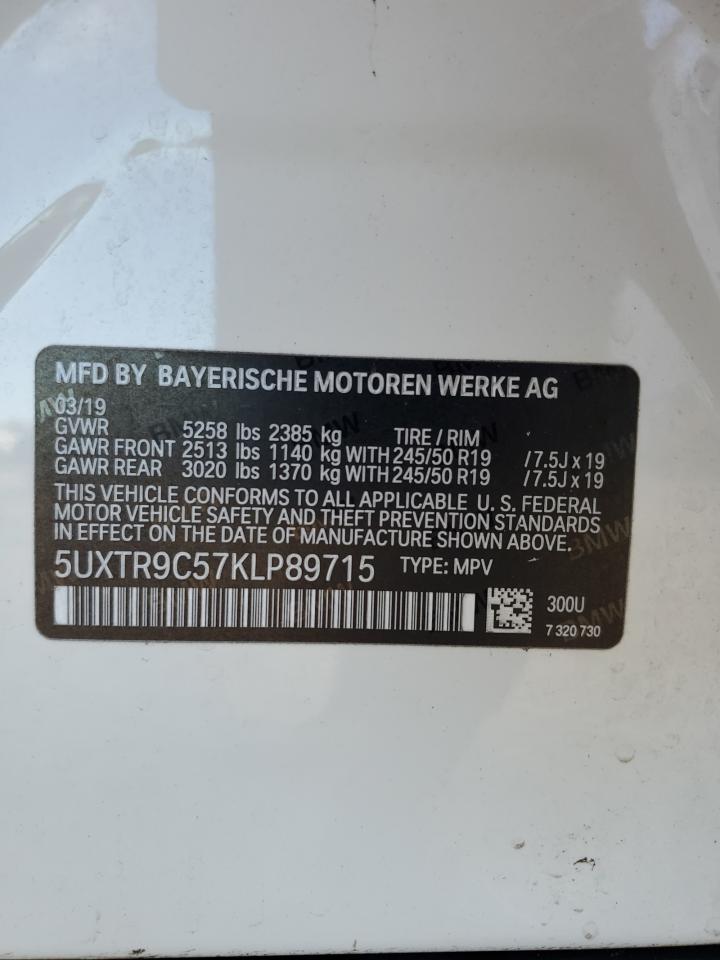2019 BMW X3 xDrive30I VIN: 5UXTR9C57KLP89715 Lot: 63560214
