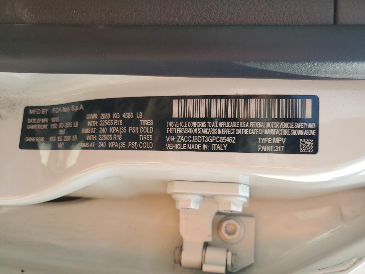 2016 Jeep Renegade Limited VIN: ZACCJBDT3GPC65462 Lot: 64971904