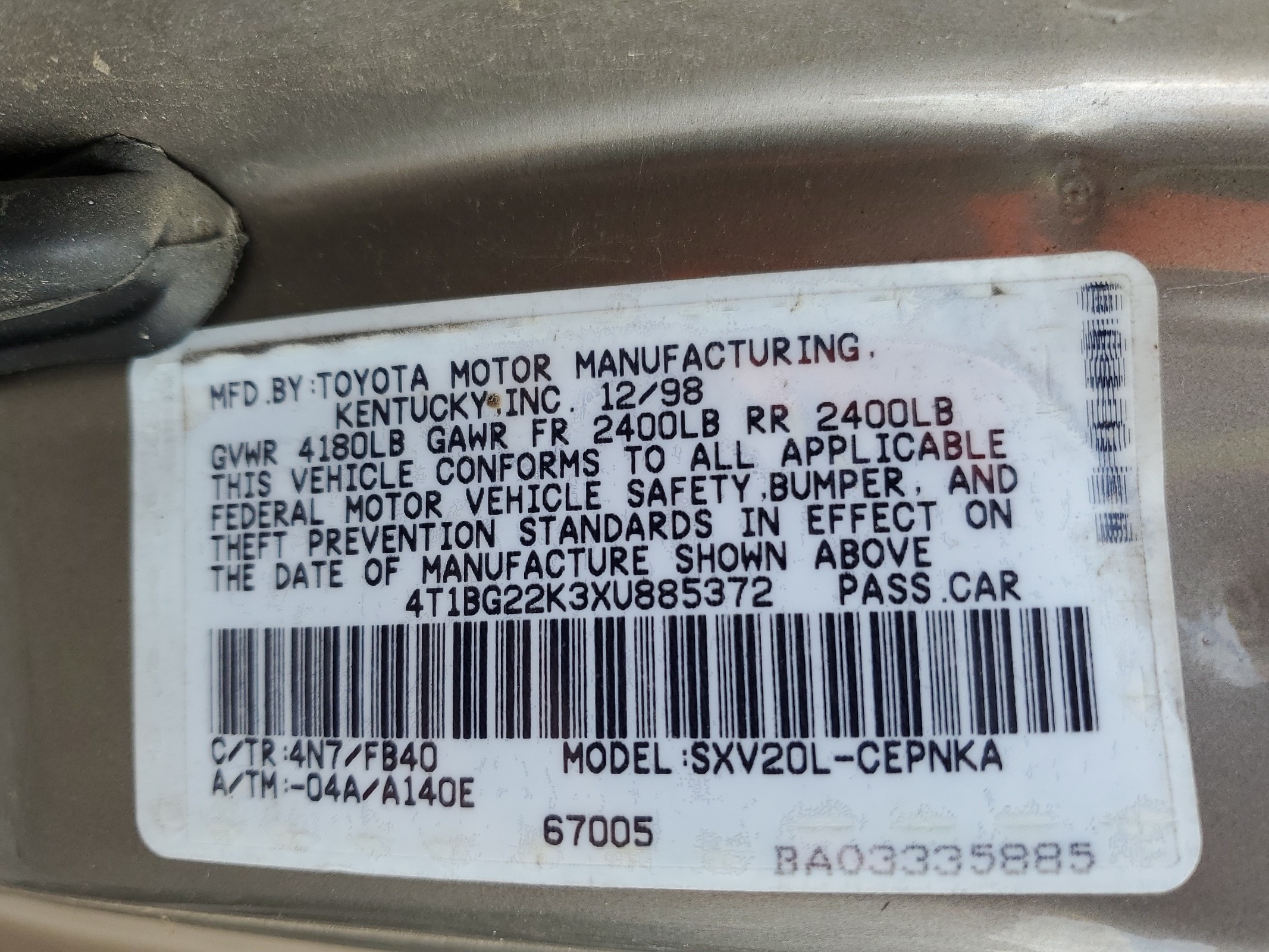 4T1BG22K3XU885372 1999 Toyota Camry Ce