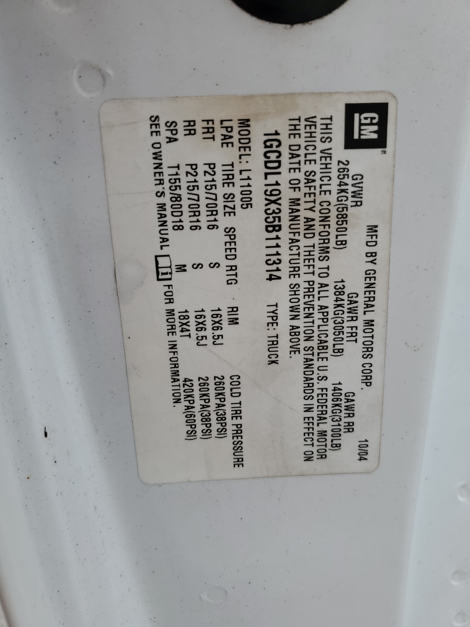 1GCDL19X35B111314 2005 Chevrolet Astro