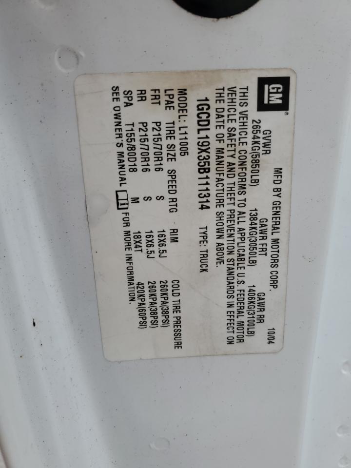 2005 Chevrolet Astro VIN: 1GCDL19X35B111314 Lot: 62624874