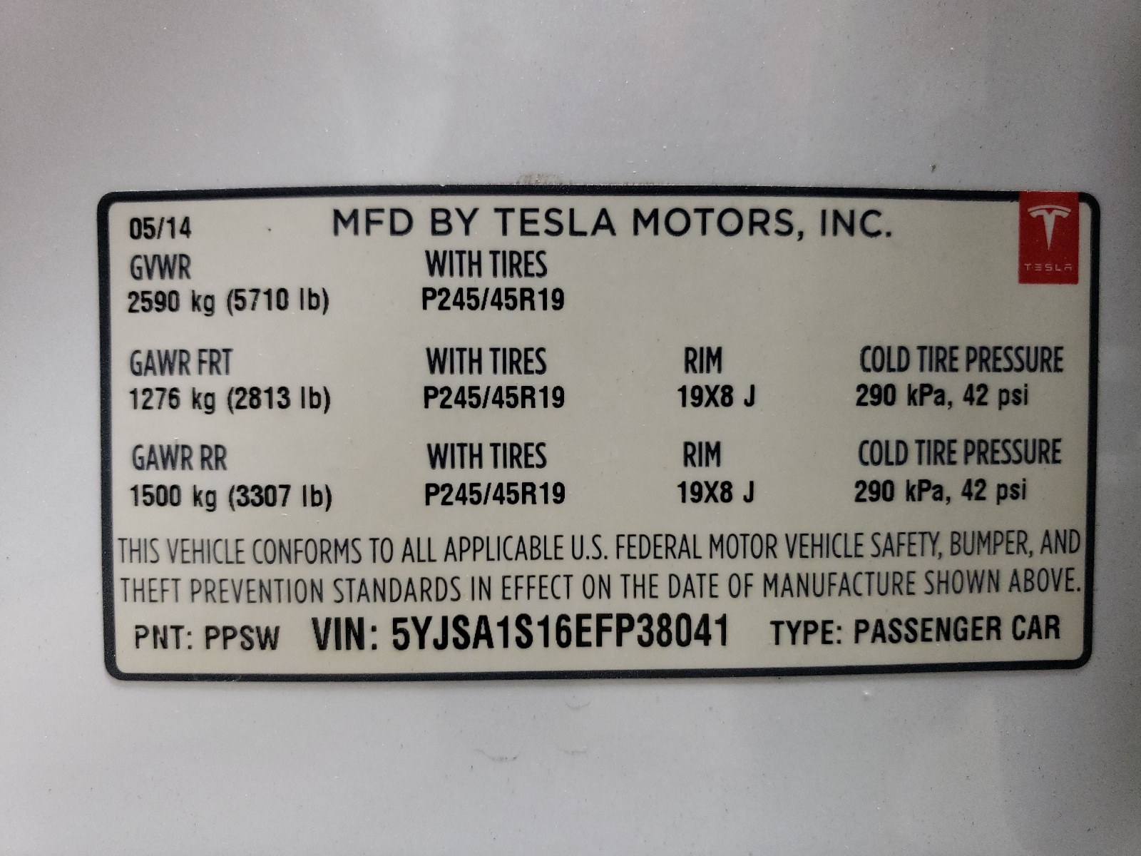 5YJSA1S16EFP38041 2014 Tesla Model S