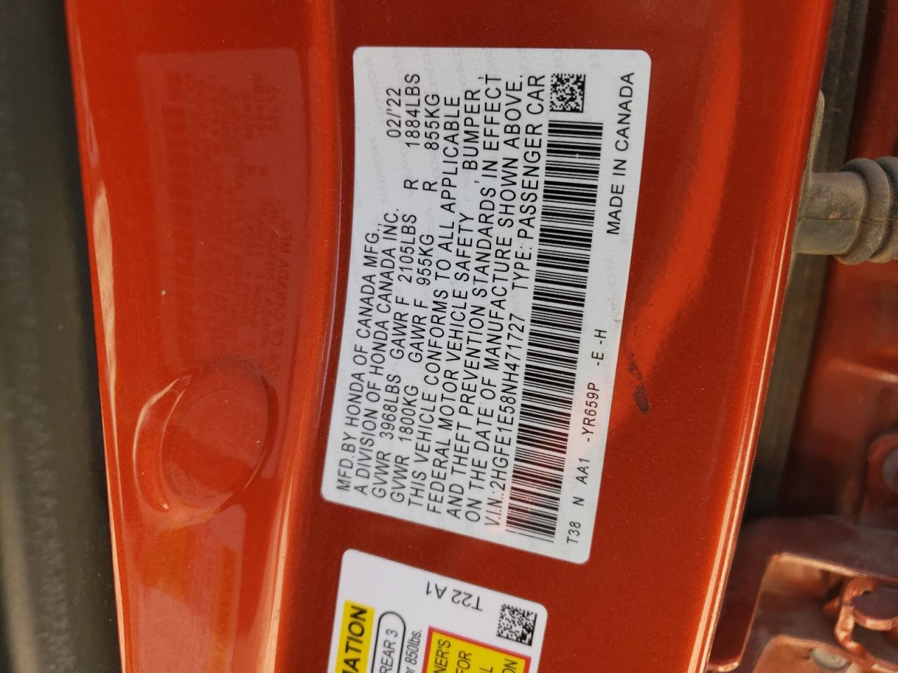 2HGFE1E58NH471727 2022 Honda Civic Si