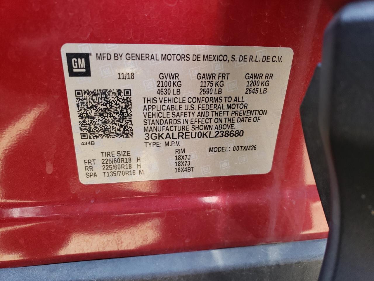 2019 GMC Terrain Slt VIN: 3GKALREU0KL238680 Lot: 64447454