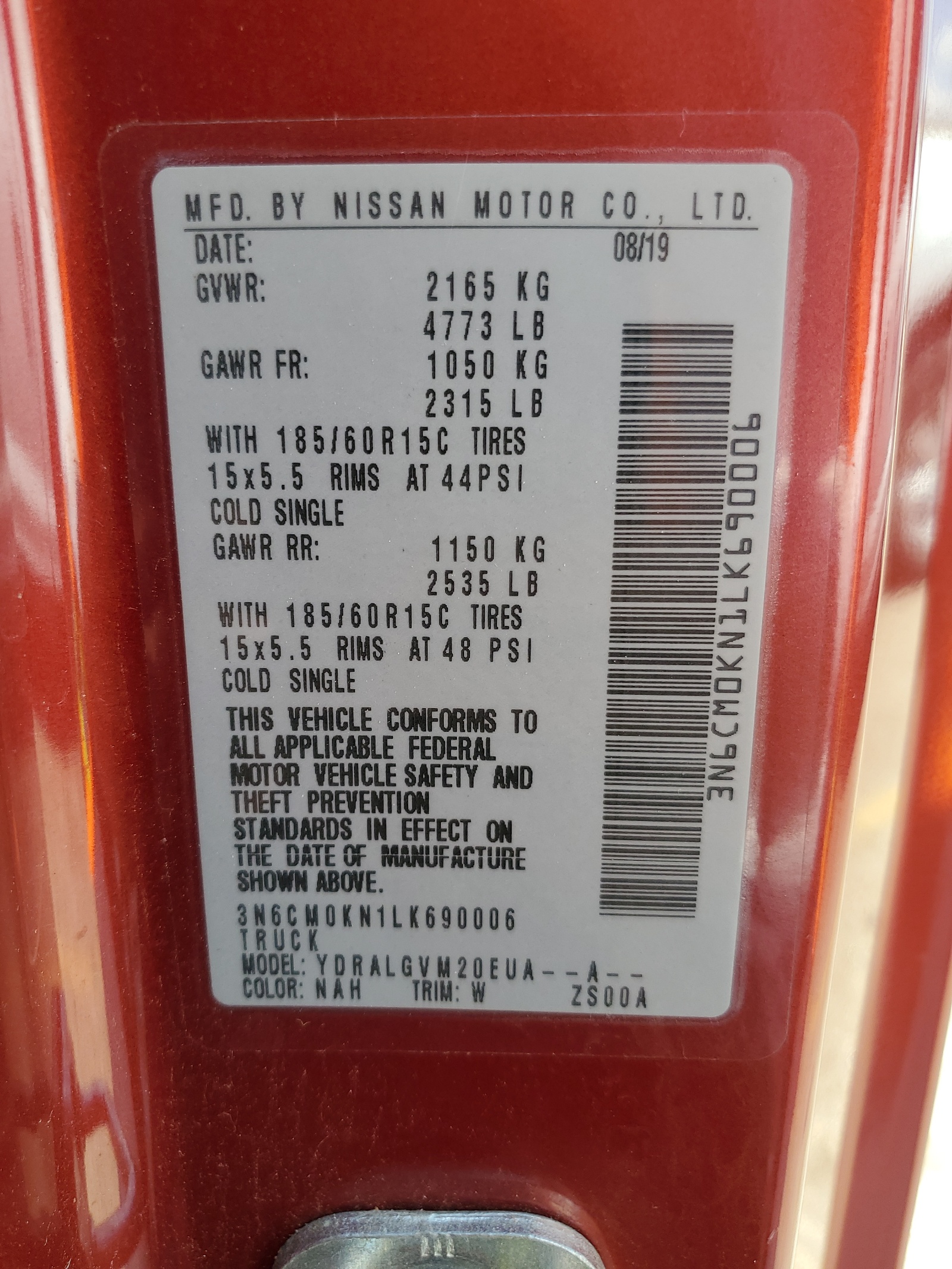 3N6CM0KN1LK690006 2020 Nissan Nv200 2.5S