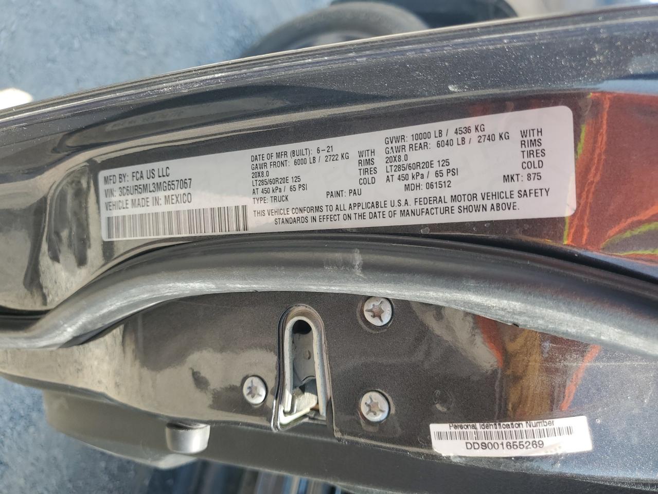 2021 Ram 2500 Big Horn VIN: 3C6UR5ML3MG657067 Lot: 64457164