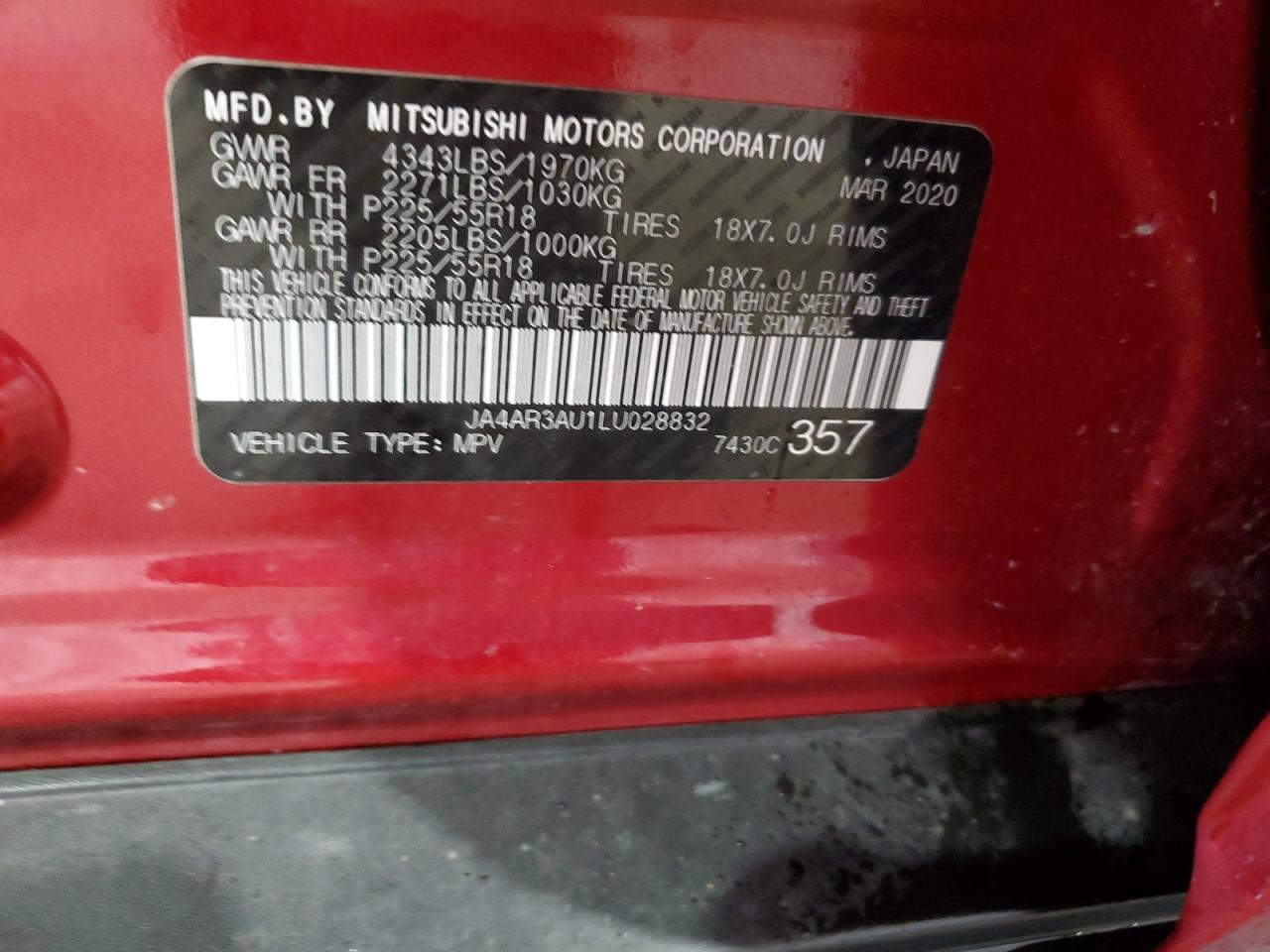 2020 Mitsubishi Outlander Sport Es VIN: JA4AR3AU1LU028832 Lot: 64313414