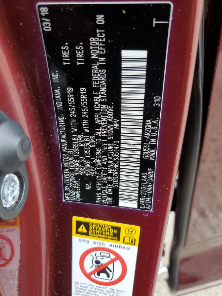 2018 Toyota Highlander Limited VIN: 5TDDZRFH6JS851470 Lot: 63822484